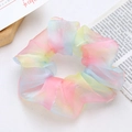 Iridescent organza scrunchie with pastel gradient colors for Korean style hair styling - Pink Yellow