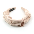 Elegant champagne gold satin pleated twist knot headband with a handmade label - Pleated Twisted Design / Champagne