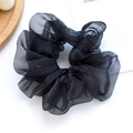 Elegante zwarte organza haarelastiekje met geplooide textuur en licht gaasweefsel - Zwart