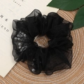 Elegante elastico per capelli in organza nera con perle grigie per acconciature - Nero