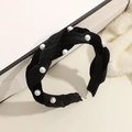 Diadema trenzada de terciopelo negro con perlas blancas y acabado de estilo retro de lujo - Estilo Trenzado con Perlas / Terciopelo con Perlas Negro
