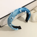 Lake blue velvet braided headband with pearls for high cranial top hairstyle - Pearl Braided Style / Pearl Velvet Sky Blue