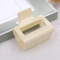 Elegant cream rectangular hollow hair claw clip for Korean style updos and ponytails - Glossy White