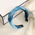 Braided velvet headband in royal blue featuring a high top twist design for women - Velvet Braided Style / Velvet Sky Blue