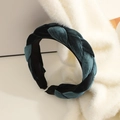 Diadema trenzada de terciopelo verde oscuro con textura de seda gruesa para mujer - Estilo Trenzado de Terciopelo / Terciopelo Azul Gris