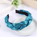 Peacock blue braided satin headband with thick twist design for women's hair styling - Satin Braided Style / Satin Peacock Blue