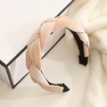 Beige braided velvet headband with thick padded design for a soft silk finish - Velvet Braided Style / Velvet Creamy White