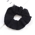 Elegant black scrunchie with fine vertical pleats and a subtle glossy fabric finish - Black Style (RT-476-E)