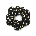 Coletero vintage francés negro con lunares beige y textura de punto para el cabello - Estilo de Textura de Canalé de Punto / Negro Con Lunares Beige