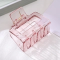 Minimalist square hollow hair claw clip in transparent light pink with golden spring - Transparent Purple