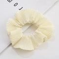 Minimalist cream white pleated scrunchie hair tie with high-density vertical folds - Creamy White Style (RT-476-F)