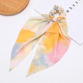 Elastico boho con fiori gialli e rosa e nastri lunghi per acconciature estive - Giallo Rosa Blu Acquerello (1)