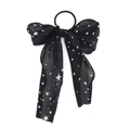 Schwarzes Chiffon-Haargummi mit weißem Sternenmuster und langen eleganten Bändern - Schwarz