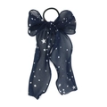 Chiffon Haargummi mit Sternenmuster Schleife und langen Bändern für Pferdeschwanzfrisuren - Marineblau