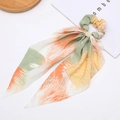 Elastico per capelli con motivo artistico a pittura e lunghi nastri arancio e verdi - Arancione Verde Beige Artistico (3)