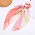 Elastico per capelli con stampa bohémien rosa e arancione e nastro lungo sciarpa - Rosa Arancione Caldo Acquerello (4)