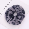 Faux rabbit fur scrunchie in grey leopard print for stylish hair styling - Grey Blue Leopard Style (1) / Grey Blue Leopard Style (1)
