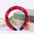 Elegant red braided satin headband with silk finish for high cranial top hairstyle - Satin Braided Style / Satin Wine Red