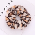 Detailed view of plush leopard print faux fur hair scrunchie with soft fluffy texture - Gold Brown Leopard Style (2) / Gold Brown Leopard Style (2)