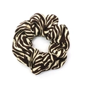 French vintage zebra pattern oversized scrunchie hair tie with ribbed fabric texture - Ribbed Touch Style / Dark Brown And Beige Zebra