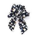 Floral print scrunchie with long ribbons in dark blue vintage botanical pattern - Dark Blue Vintage Floral