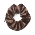 Scrunchie in velluto marrone scuro con cerniera nascosta per riporre piccoli oggetti - Marrone