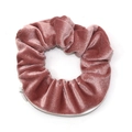 Velvet hair scrunchie with hidden zipper pocket in dusty rose pink ribbed fabric - Camel