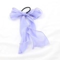 Elegant lavender purple chiffon hair tie with a long bow and streamers on white fabric - Purple