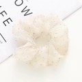 Elegant cream organza scrunchie with sparkling silver sequins for ponytails - Beige