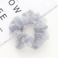 Elegant silver grey sparkling organza scrunchie with a lightweight ruffled texture - Gray