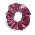 Dark pink velvet scrunchie with hidden zipper pocket for small storage - Wine Red