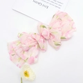 Übergroße rosa Haarklammer mit Schleife und Tulpenmuster aus hochwertigem Organza - Rosa