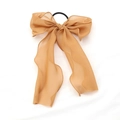 Light brown chiffon bow hair tie with long streamers and high elastic rubber band - Khaki