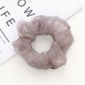 Elegant grey-pink mesh scrunchie with silver rhinestones and elastic hair tie - Brown