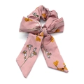 Pink floral scrunchie with long ribbon bow made of soft chiffon fabric for ponytails - Pink Fresh Floral