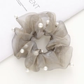 Elegant silver grey organza scrunchie with white pearls for women hair styling - Burgundy