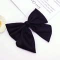 Elegant large black satin bow hair clip with fine texture on white background - Black