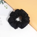 Eleganter schwarzer Organza-Haargummi mit durchsichtigem Stoff auf minimalistischem Grund - Schwarz