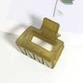 Vue détaillée d'une pince à cheveux carrée mate vert olive translucide pour femme - Vert Lumineux