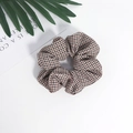 Classic houndstooth checkered fabric hair scrunchie for women with high elasticity - Dark Brown (No. 3 Color)