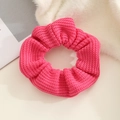 Detailed close-up of rose pink knitted scrunchie showing fine texture and premium elastic - Rose Red