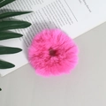Dettaglio di un elastico per capelli in pelliccia sintetica rosa su un libro e foglia verde - Rosa Rossa