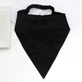 Close-up of black satin triangle bandana headband with elastic strap and glossy finish - Black