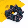 Pink and green plaid large hair scrunchie made of soft cotton blend fabric - Pink and Green Checkered Style / Dark Green
