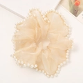 Elastico per capelli in organza champagne con perle bianche per acconciature - Beige