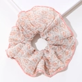 Haargummi mit rosa-orangem Blumenmuster, Wellenrand und weichem Chiffon-Stoffdesign - Rosa