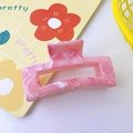 Pinza per capelli in acetato con motivo marmo rosa dal design geometrico quadrato vuoto - Rettangolo Rosa