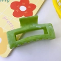 Green marble pattern acetate hair claw clip in rectangular hollow design - Green Rectangular