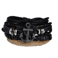 Men's multilayer braided leather bracelet with vintage silver anchor charm on white background - Set of 4 (Set)