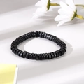 Men's black wooden bead bracelet with woven style and minimalist anchor charm accessory - Round Wood Bead Style (3)